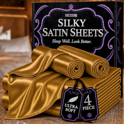 Image of DECOLURE Satin Sheets Queen Size | Softer Than Silk | Luxury 4 Pc Bed Set
