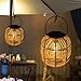 Hanging Solar Lanterns Outdoor Waterproof, 2 Pack Rattan Outdoor Lanterns, Outdoor Solar Hanging Lights, Lantern Lamp Decorations for Outside Yard Garden Pathway Porch Indoor Table Rattan Decor
