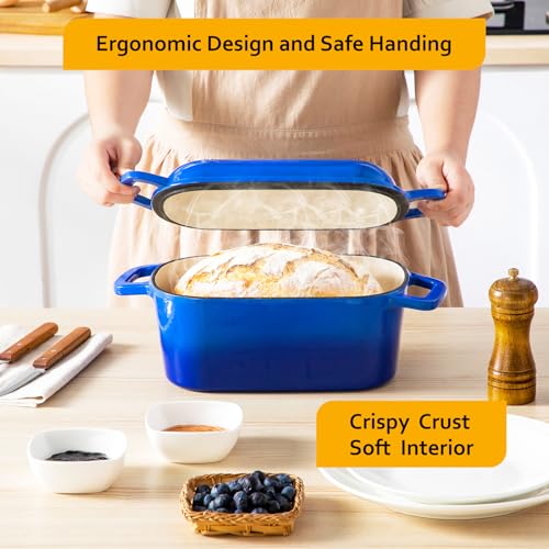 Image of Velaze 3.6QT Dutch Oven for Bread Baking,Oval Cast Iron Enameled Bread Oven Pan with Lid and Offset Handles,Oven Safe to 500F for Homemade Sourdough Bread(Blue)