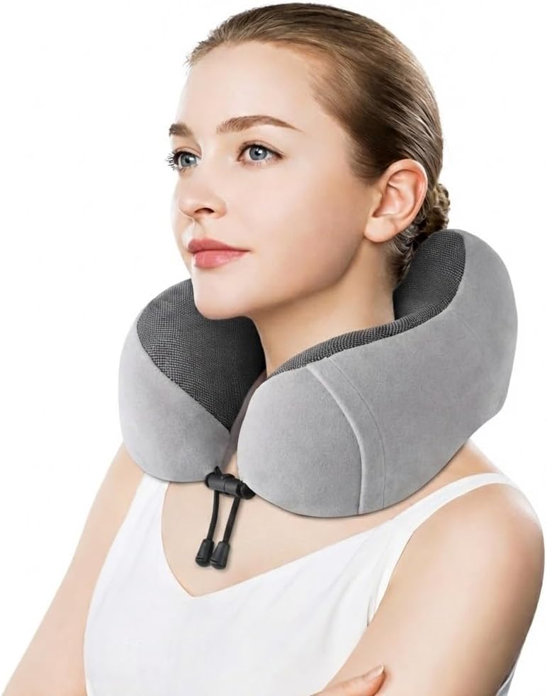 NEUL Memory Foam Travel Neck Pillow for Airplanes (2 Pack with Earplugs) (Grey & Grey)