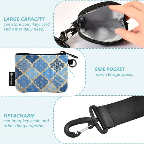 Blue and Gold Japanese Vintage Flowers Women's Dual Wallets Business Card Cases Compact Size Card Money Holder with Wristlet Strap for Ladies 2 Pcs3