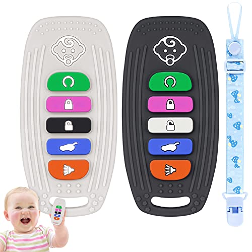 Image of NPET Car Remote Control Baby Teething Toys, Teething Toys for Babies 6-12 Months with Parcifier Clip Teether Remote Control for Baby 3-6 Months Sore Gums Reliever Toddler Girl Boy Toys(Black+Gray)