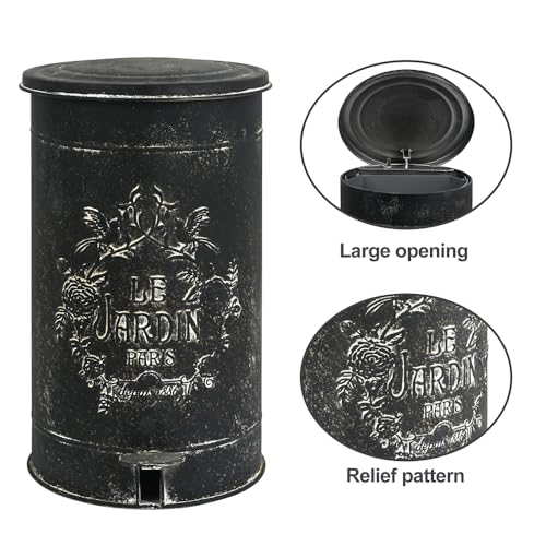 Image of Z&Z ornamentorum Retro Kitchen Trash Can with Lid 15 Liter /4Gallon and Pedal Round Touchless Garbage Cans with Flower and Bird Patterns Outdoor Trash Can for Kitchen Park Garden Black