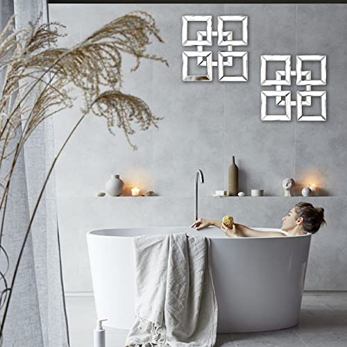 Tscmrcdc Square Mirrored Wall Decor, Acrylic Square Mirror Wall Decor Silver Decorative Mirror 10X10 Inches Modern Fashion Diy Silver Wall-Mounted Mirrors For Bedroom Bathroom Living Room (2) #TOP3