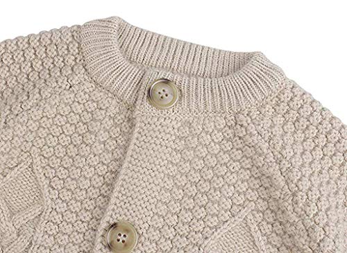 Toddler Kids Boys Girls Cardigan Sweaters Baby Button Solid Color Long Sleeve Cable Knit (Beige, 5-6 Years)4