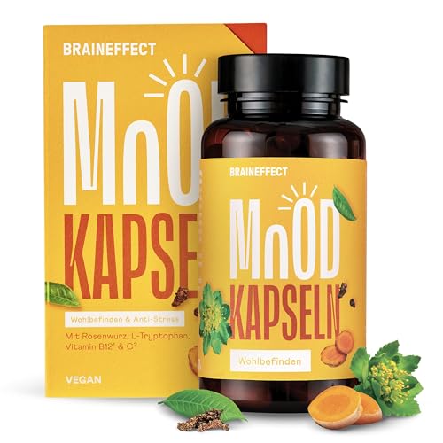 BRAINEFFECT MOOD Mit L-Tryptophan & Vitamin D für gute Laune [90 Mood Kapseln] +15 Happiness Zutaten