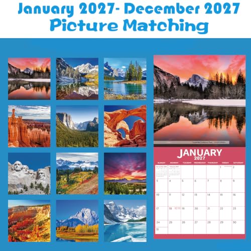 Image of Calendar 2027 - Jan 2027 - Dec 2027 - National Parks Wall Calendar 2027, 12 Monthly Calendar 12 inch x 24 inch (Open), Hanging Hook, Blocks and Holidays - Beautiful National Parks