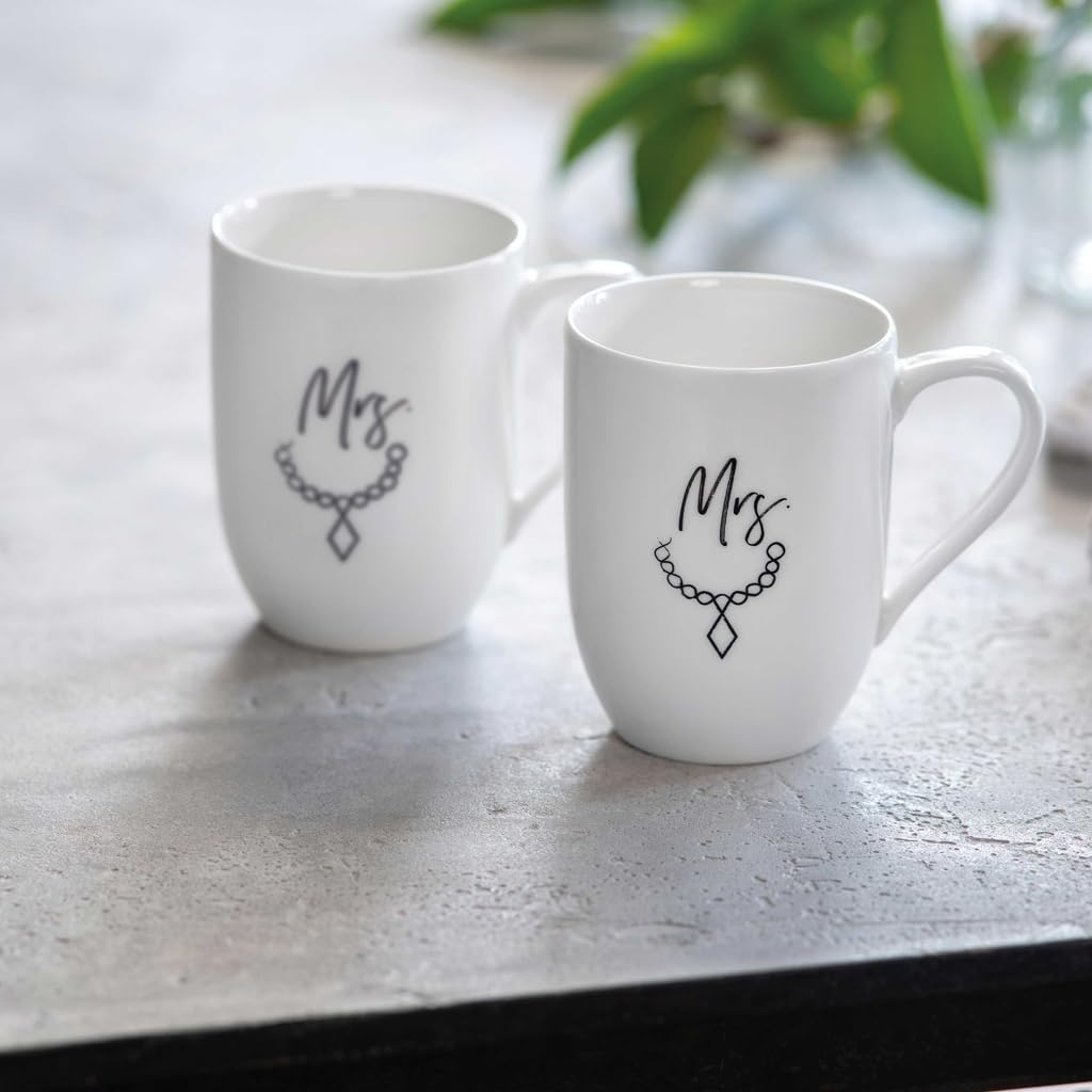 Villeroy & Boch – Zestaw Kubków Statement Mrs & Mrs, zestaw 2 kubków, 290 ml, opakowanie na prezent, Wysokiej jakości kubki z porcelany premium, Idealne dla par, Prezent na śluby