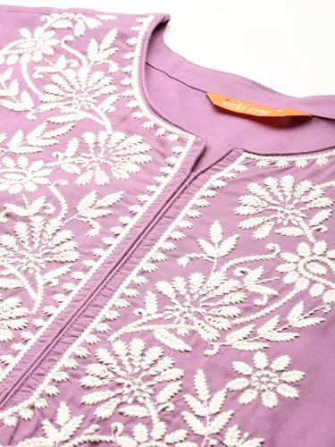 Image of INDO ERA Womens Straight Embroidered Chikankari Kurta