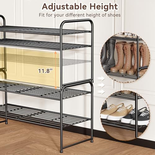 Image of Standard Shoe Rack 2-Tier 32.5 Inches Wide, Free Standing Shoe Organizer for Indoor Outdoor | Adjustable Heavy-Duty Metal Shelf Ideal for Home Entryway Closet & Garage Balcony | Black
