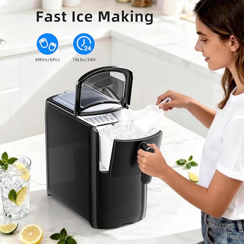 Image of Antarctic Star Portable Countertop Ice Maker with Self-Cleaning, 18Lbs /24H, One-Touch Operation, Ice Scoop for Home, Kitchen, Office(Black)