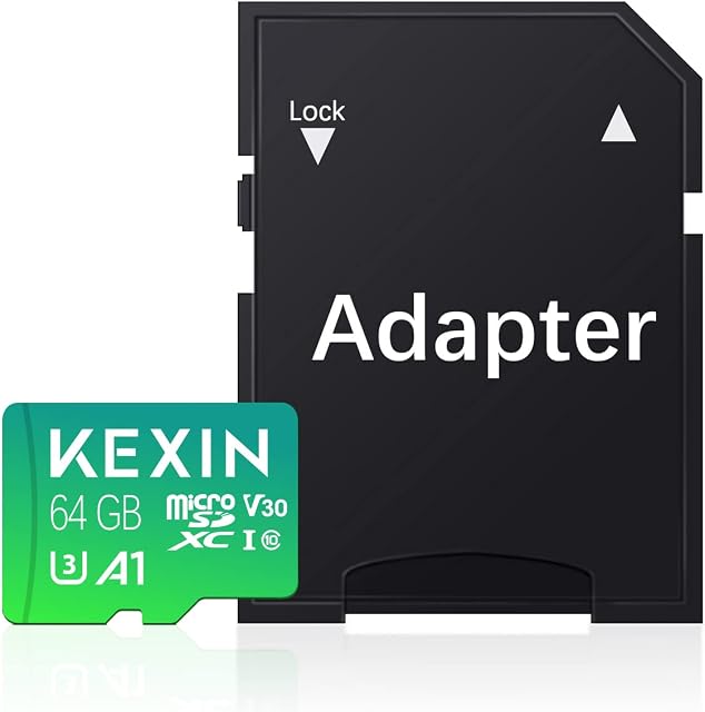 KEXIN 64GB MicroSDXC SD Card with SD Adapter, Micro SD Card A1, U3, V30, C10 Micro SD Memory Card TF Card 4K Full HD Video Recording for Camera, Smartphone, Switch, Drone, Dash Cam, Gopro Green
