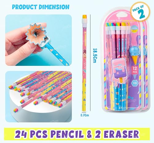 Image of Zest 4 Toyz Graphite Pencil Set of 2-24 PCS Premium Wood Graphite Pencils with 2 Ice-Cone Shaped Erasers - Easy to Sharpen Pencils Suitable for School Kids Art Drawing