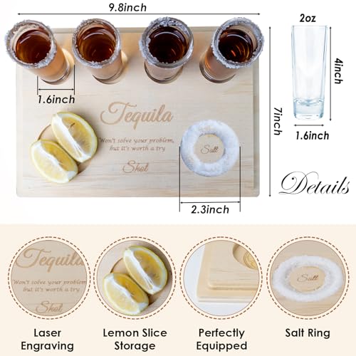 Conjunto de tábuas de tiro de tequila premium – placa de tequila com copos, bandeja de servir copos