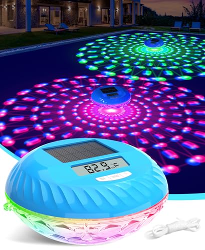LuxBlue 2026 Solar Digital Pool Thermometer with Dynamic Lighting Effects, Floating Pool Temperature Thermometer- Large Screen for Easy Read, IP68 Waterproof Pools Temperature Gauge for Spa & Hot Tub