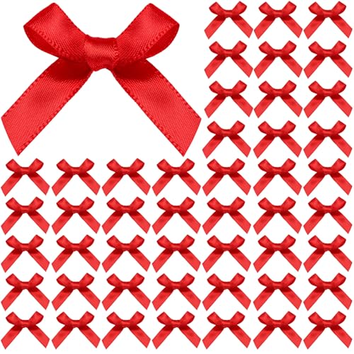 YGDZ 50 PCS Mini Red Bows Red Satin Ribbon Bows Small Bows for Crafts Tiny Bow for Mother Day Party Decorations Balloon Gift Box Packaging