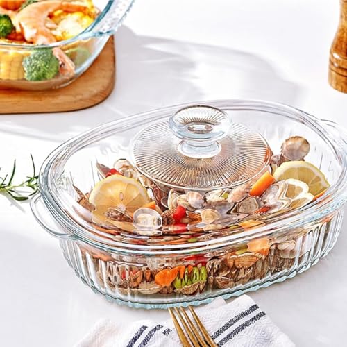 Image of bellemax 1pcs Set of 1000 ml Each Casserole with Glass lid Microwave Oven Safe Serving Bowl Tempered Glass, for Rice and Boiling Food Multipurpose (BM-05)