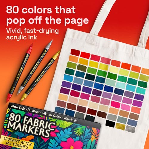 Image of ARTISTRO 80 Fabric Markers for Clothes and Textiles - Permanent No-Bleed Fabric Decorating Kit for T-Shirts, Bags, Canvas, Shoes, and Crafts