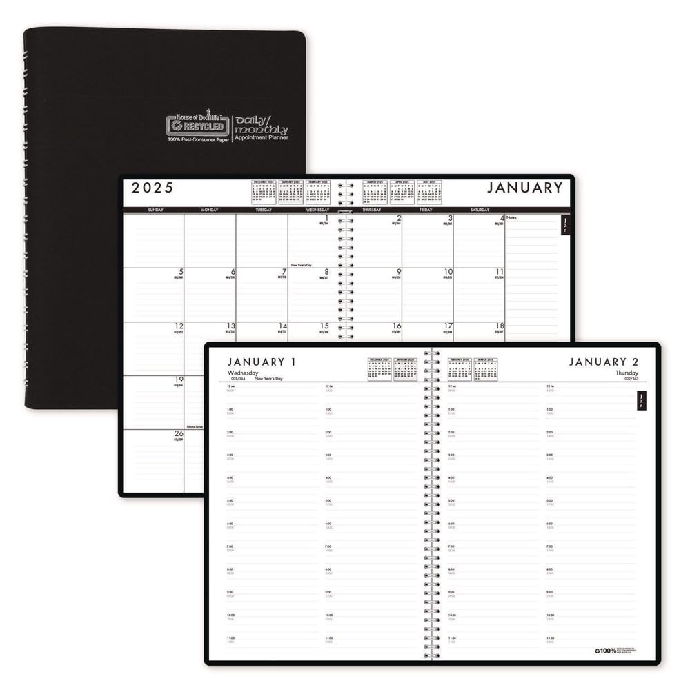House of Doolittle 2026 Weekly & Monthly Planner 7" x 10", Faux Leather Cover, Black (289632-26)