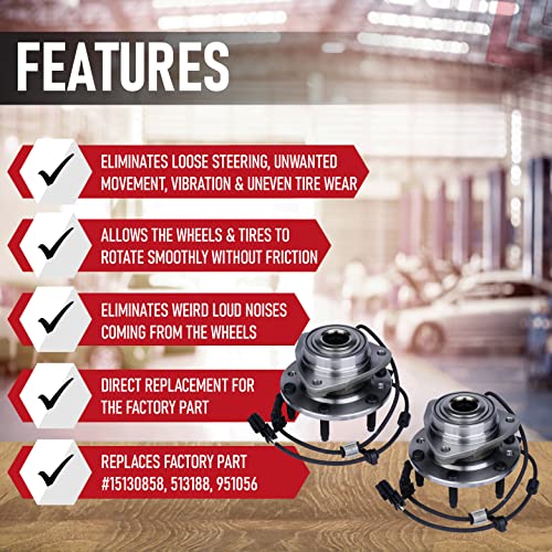 Image of Replacement Front Wheel Hub Bearing Assembly Set of 2 - Compatible with Chevy, Buick, GMC Vehicles - Rainier, SSR, Trailblazer, Envoy, Bravada, 9-7x - Replaces 951-056, 12413037, 15130858, 513188
