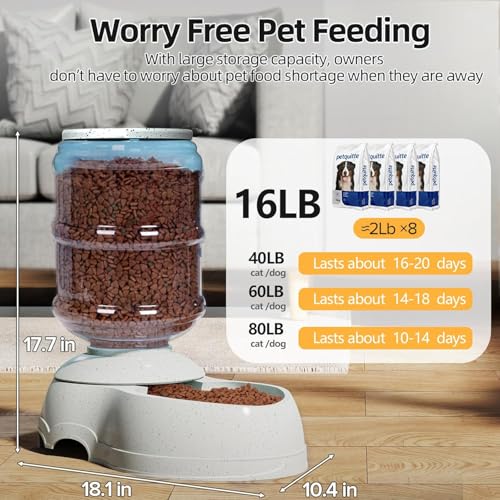 Image of Automatic Pet Food Dispenser 3.8 Large Capacity Dog Cat Feeder | Gravity Auto Food Feeder Bowl | No Electricity Required | Anti-Slip Base | Dry Food Storage Container for Dogs & Cats