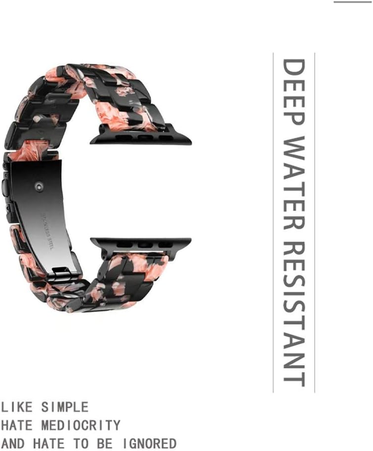 Flash Deals - 40% OFF Light Apple Watch Band - Fashion Resin iWatch Band Bracelet Compatible with Copper Stainless Steel Buckle for Apple Watch Series 5 Series 4 Series 3 Series 2 Series1 (Rose in Black, 42mm/44mm)