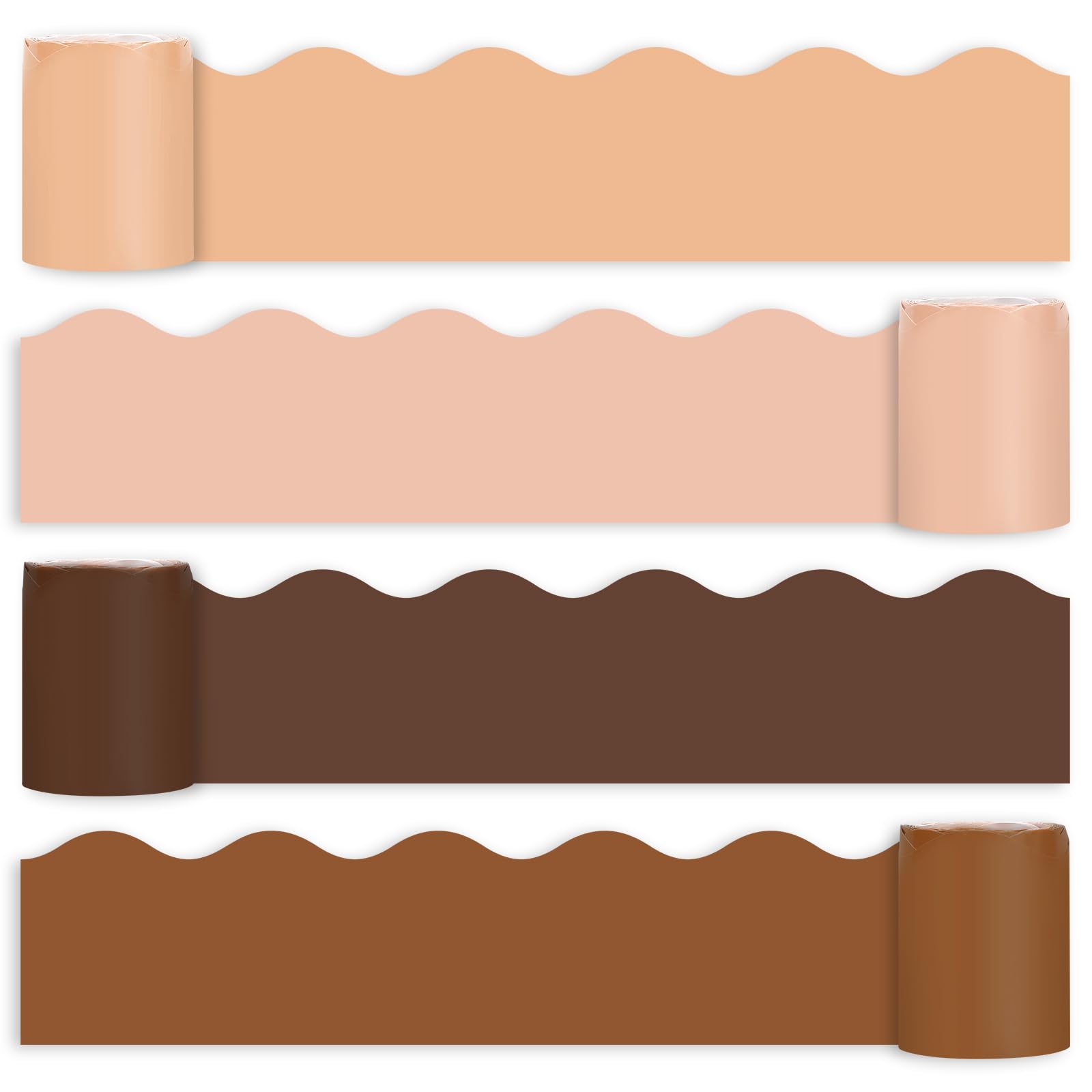 Whaline 65.6ft Boho Brown Color Bulletin Board Borders 4 Rolls Brown Die-Cut Board Trim for Classroom Office Chalkboard Wall Decor