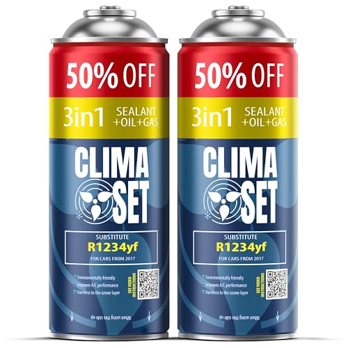 ClimaSet Recharge clim 3en1 R1234yf - 2x235 g - Climatisation - Climatiseur voiture - Recharge climatisation voiture - Gaz 3en1 R1234yf - cartouche gaz - ECO - Recharge pour climatisation