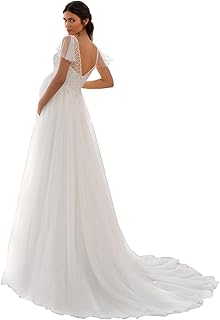 Sequin Maternity Wedding Dresses for Bride V Neck Tulle Pregnant Bridal Gowns Short Sleeves A Line Formal Dresses - Buy now