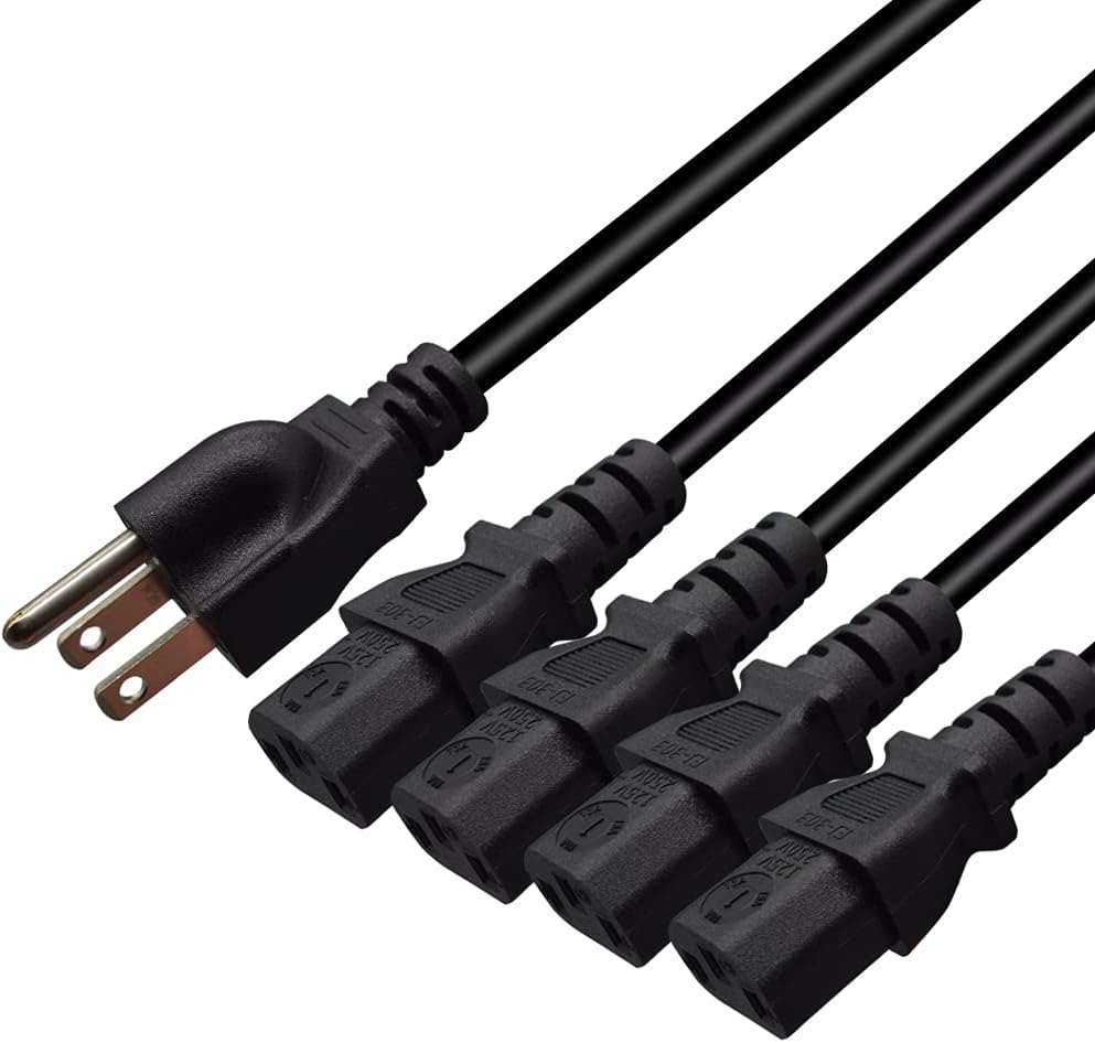 Computer Power Splitter Cord, NEMA 5-15P to 3X C13 - C13 Y-Cable, Power Cord Y Splitter Cable - Power 3 Monitors at Once (6ft/2m, 5-15P to 3XC13)
