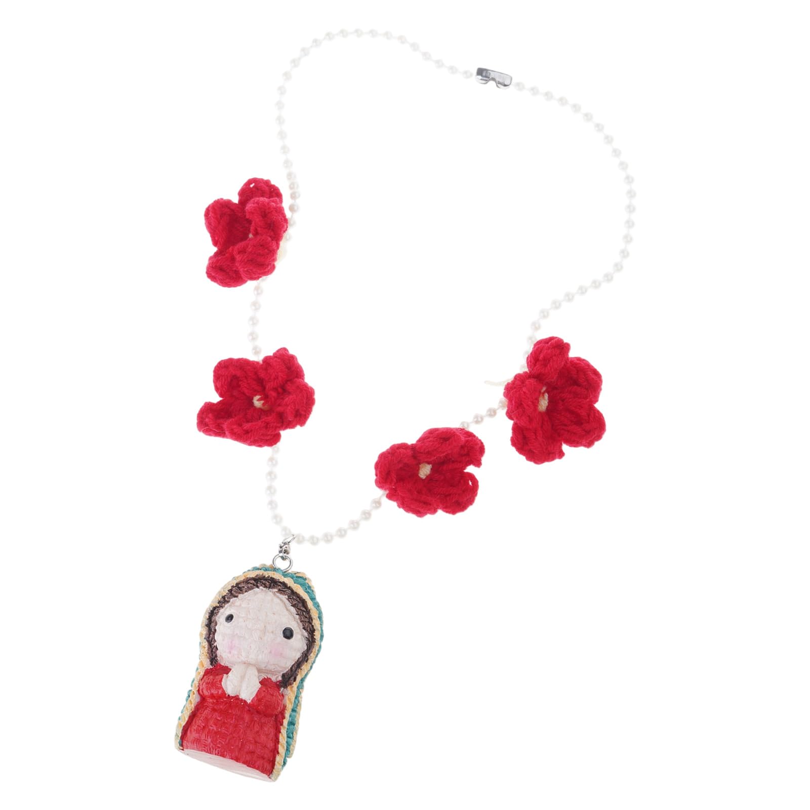 NEWFT Marys Statue Car Interior Decoration, Crochet Virgin Rearview Mirrour Charm Hanging Decors Religious Gift Women Virgin Marys Figurines