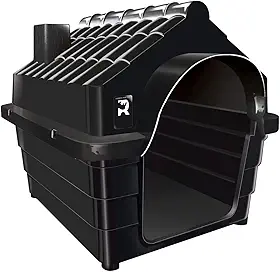Casa Casinha para Cachorro N4 Plástico Resistente Desmontável Telhado Inclinado Proteção contra Chuva e Vento 60x48x48cm para Cães Pequenos Preta