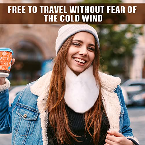 Mepase 2 Pcs Women Faux Fur Collar Scarf Winter Furry Faux Fur Scarf Neck Shrug Soft Fluffy Neck Wrap with Pom for Coat Dress2