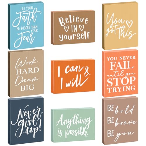 9 Pcs Mini Inspirational Wooden Signs for Desk Decor