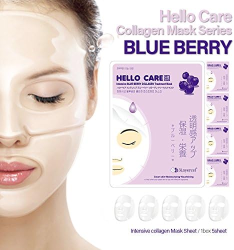 [HelloCare] 5pcs Intensive BLUEBERRY COLLAGEN Treatment Facial Mask Sheets Pack x 5 sheets Skincare Clear skin, Moisturizing, Nourishing Face Masks Pack [S. Korea]