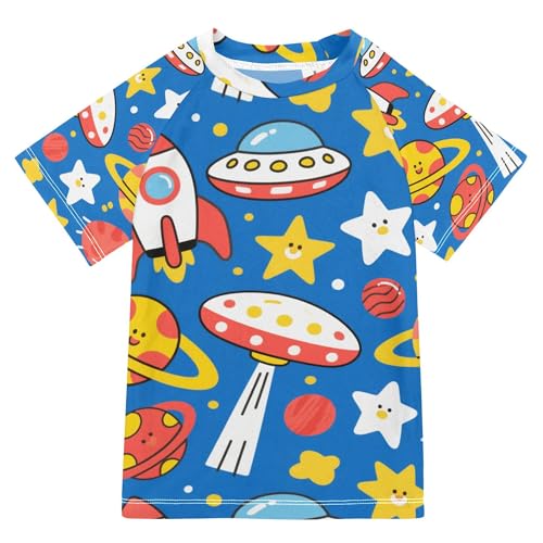 Blue Simple Pattern Girls Bathing Suit Short Sleeves Beach Tops Swimwear Beach Tops 3T