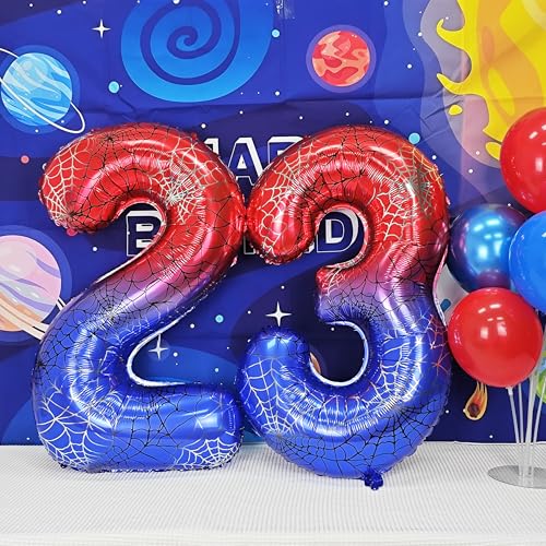 Image of 40 In Red And Blue Spider Theme Large Number 5 Balloon | Giant Large Helium Foil Balloon for Boy or Girl 5 th Birthday Wedding Anniversary Baby Shower Party Decorations