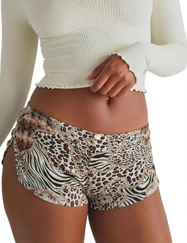 Image of FaroDor Cute Micro Pajamas Shorts for Women Low Rise Side Slit Ruched Lounge Shorts Pj Bottoms
