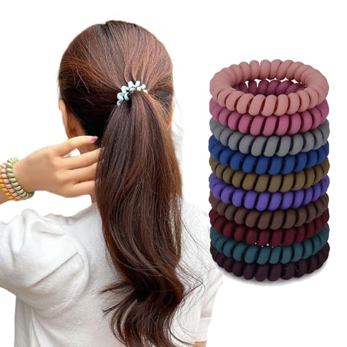 Image of BIRDWARE Rainbow Pack of 10 Colorful Telephone Wire Spiral Hair Ties Elastic hair bands, No-Crease Bands for Kids and Women