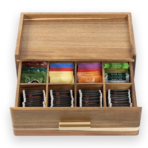 FLYIEE Acacia Wood Tea Bag Organizer
