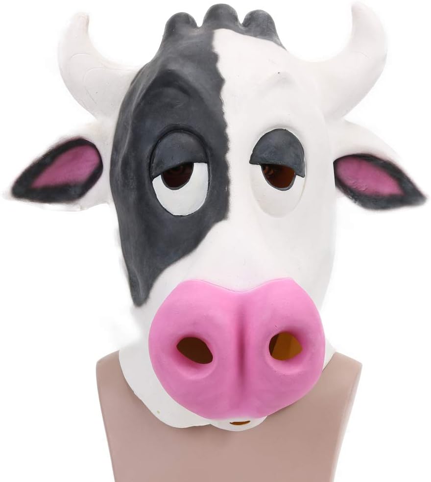 STYLER Halloween Costume Party Cow Mask - Latex White Animal Head Mask for Men