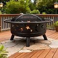 Grovelli 38" Round Wood Burning Fire Pit with Mesh Cover, Fire Poker, Star & Moon Cutouts, Metal Outdoor Firepit for Patio, Backyard, Garden, Bonfire, Camping, Christmas, Thanksgiving, Halloween