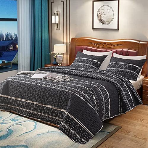 Homuno Black Quilt Set Queen Size 3-Piece Set (90 X 96 Inches), Bohemian Style All-Season Lightweight Reversible Microfiber Bedspread Set (1 Piece Quilt Set, 2 Pieces Pillowcase) #TOP6