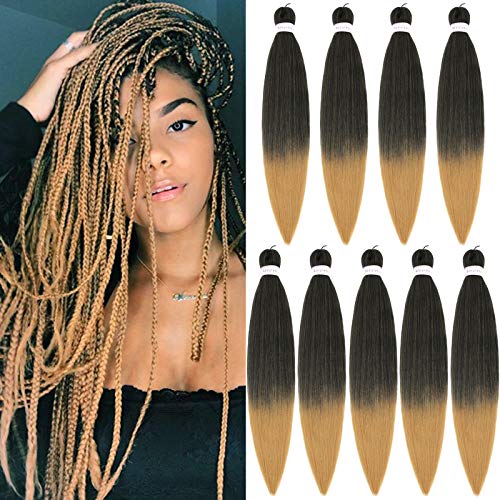 Pre Stretched Braiding Hair Long Braid 28 Inch 9 Packs Braiding Hair Extensions Professional Synthetic Fiber Crochet Twist Braids (28 Inch, T1B/27)