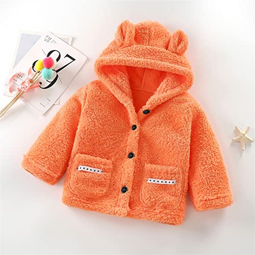Kids Girls Button Down Fleece Hooded Jacket Teddy Ears Long Sleeve Jacket with Pockets Toddler Boys Solid Color Outwear2