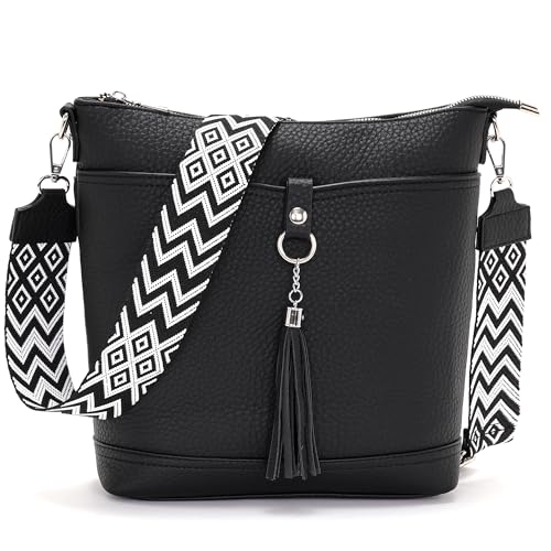 Sasrymnl große umhängetasche Damen Mittelgroß Schwarz Handtasche Damen Mittelgroß Veganes Leder Crossbody Bag Verstellbare Schultergurte