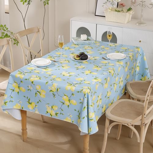 Image of Walrus Heavy Duty Vinyl Tablecloth with Flannel Backing Waterproof Oil-Proof Plastic Table Cloth Stain-Resistant Wipeable Rectangle or Square Table Cover for Indoor and Outdoor (Lemon, 60x84 Inch)