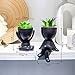 VENY TAYA 2 PCS Unique Artificial Plants Succulents Office Decor for Women and Men, Small Fake Plants with Human-Shaped Pots, Cute Faux Plants Indoor for Office or Home Decoration, Black