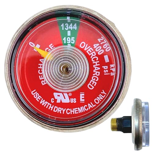 195 PSI Dry Chemical Fire Extinguisher Pressure Gauge | Replacement for ABC Dry Chemical Extinguishers | Fits Amerex, Ansul, Badger Models | 1/8” NPT Back-Mount Thread | 1-Pack