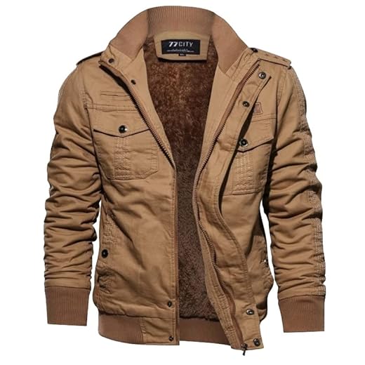Jaqueta masculina de outono e de inverno camuflagem militar de algodão, casaco de trabalho acolchoado mais casaco de tamanho, jaqueta casual masculina (cáqui,XG)